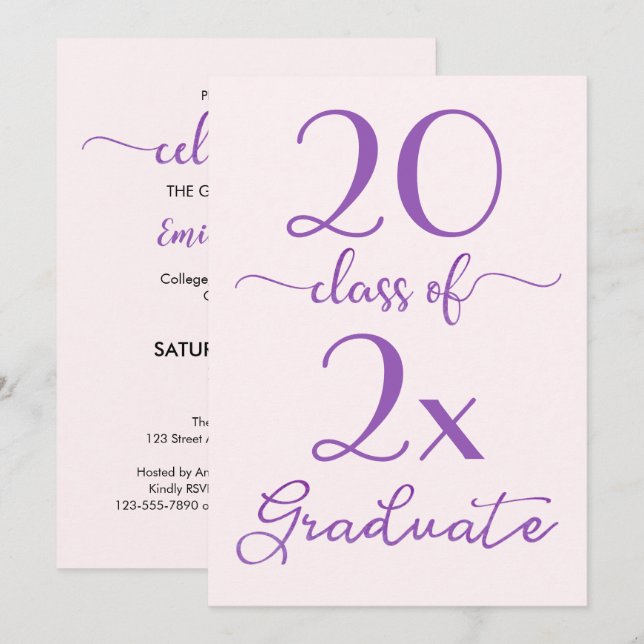 Invitation Classe De 2025 Violet Pink Graduation Party (Devant / Derrière)