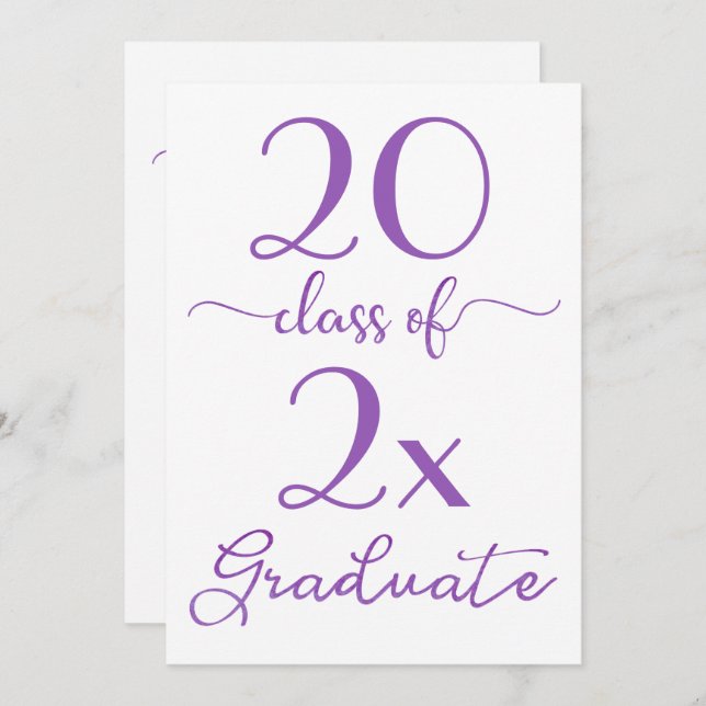 Invitation Classe De 2025 Violet Script Graduation Minimale (Devant / Derrière)