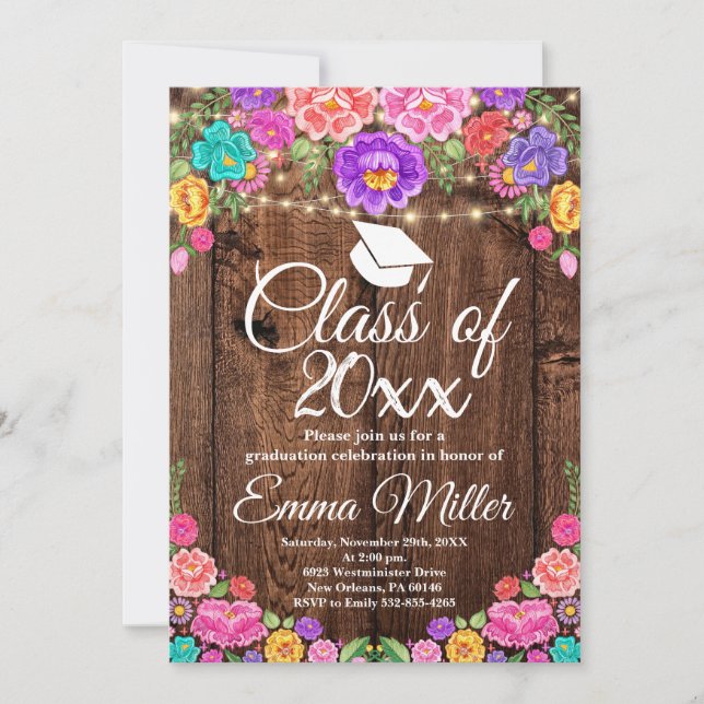 Invitation Classe de 20XX, Parti de Graduation Florale Mexica (Devant)