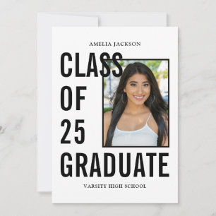 Invitation Classe De 25 Modern Black & White Graduation Party