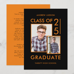 Invitation Classe De 25 Photo Moderne Black & Orange Open Hou