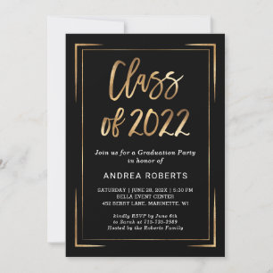 Invitation Classe de Black Gold Photo Graduation Party 2022