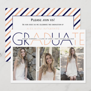 Invitation Classe de bleu marine 2025, photo de graduation de