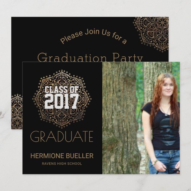 Invitation Classe de Boho Mandala 2017 | Diplôme photo (Devant / Derrière)