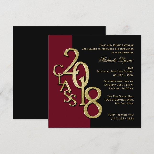 Invitation Classe de Bourgogne et d'or 2018 (Devant / Derrière)