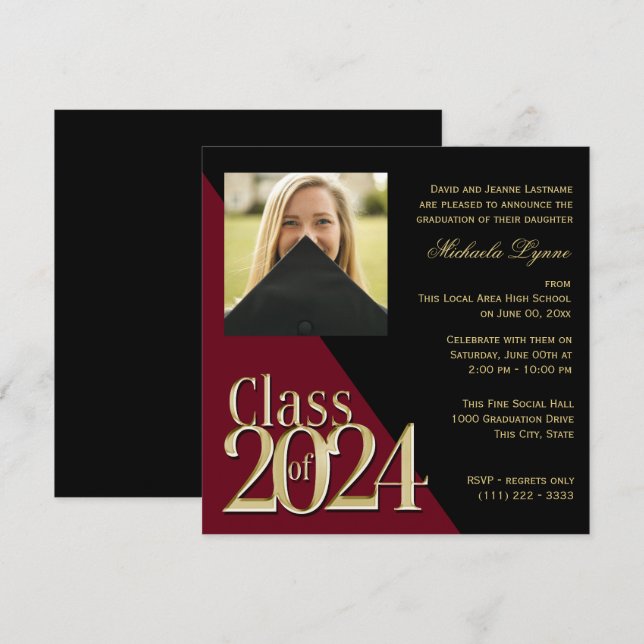 Invitation Classe de Bourgogne Gold Grad 2024 avec photo (Devant / Derrière)