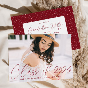 Invitation Classe de Burgundy Script Graduation Party 2025