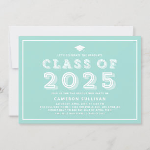 Invitation Classe de Casquette bleu de 2024 Rétro Graduation