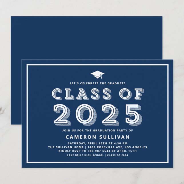 Invitation Classe de Casquette bleu marine de 2024 Rétro Grad (Devant / Derrière)
