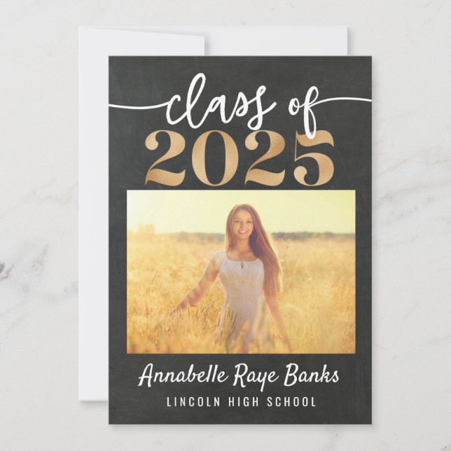 Invitation Classe de craie gris 2025 Script imprimable (Devant)