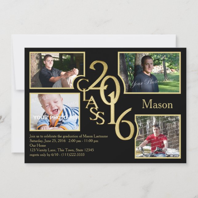 Invitation Classe de fin d'études 2016 de Quad Photo Black (Devant)