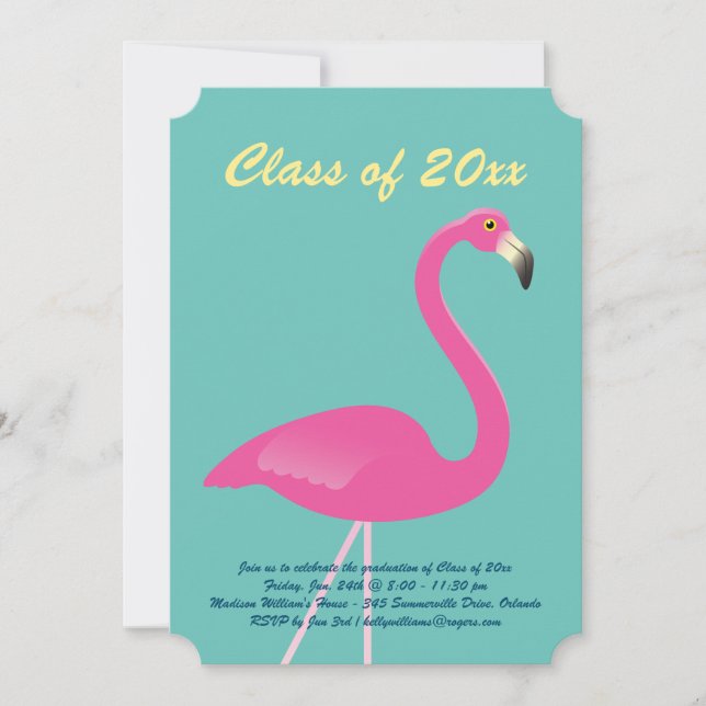 Invitation Classe de Flamant rose de 2019 Graduation - Turquo (Devant)