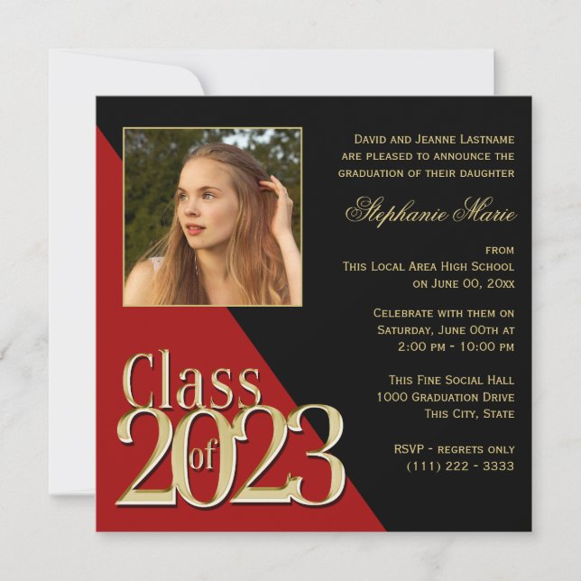 Invitation Classe de Gold Grad Red 2023 avec photo (Devant)