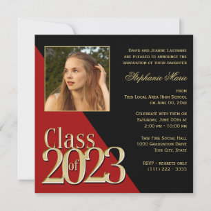 Invitation Classe de Gold Grad Red 2023 avec photo