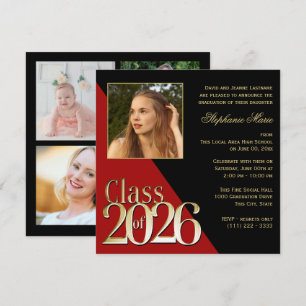 Invitation Classe de Gold Grad Red 2026 avec photo
