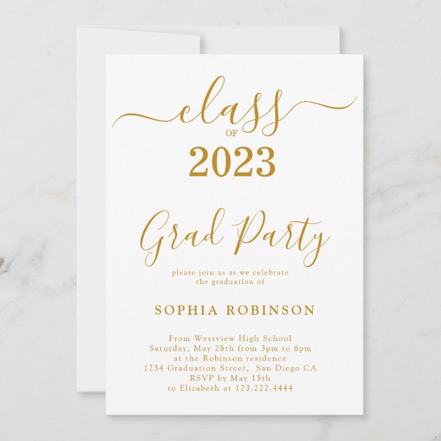 Invitation Classe de Gold Script Graduation Party 2023 (Devant)