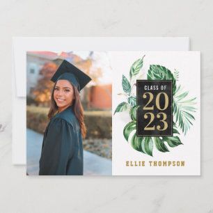 Invitation Classe de Graduation Noir & Or de 2021 Jardin Phot