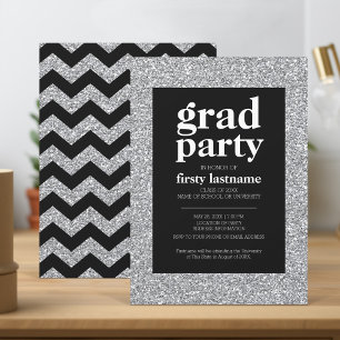Invitation Classe de - Graduation Party noir argent parties s