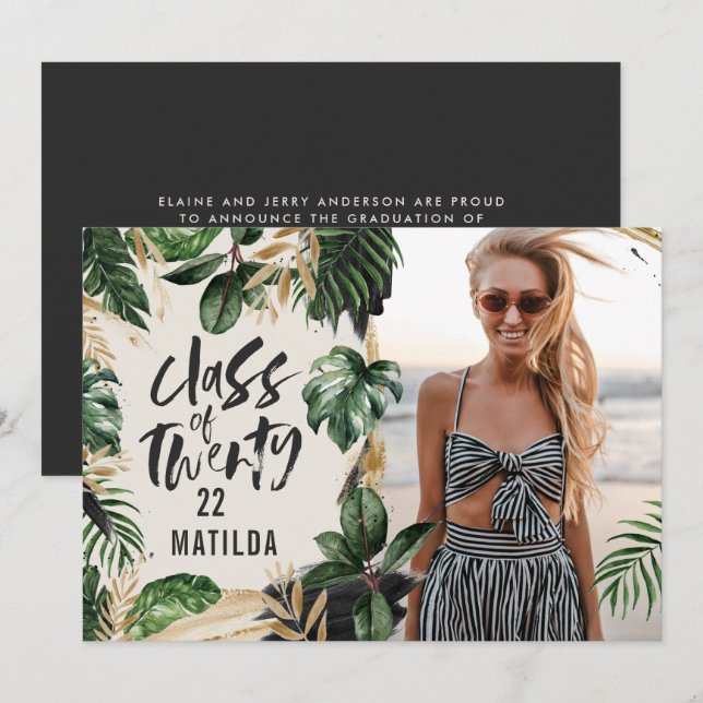 Invitation Classe de graduation tropicale de 2022 photo moder (Devant / Derrière)