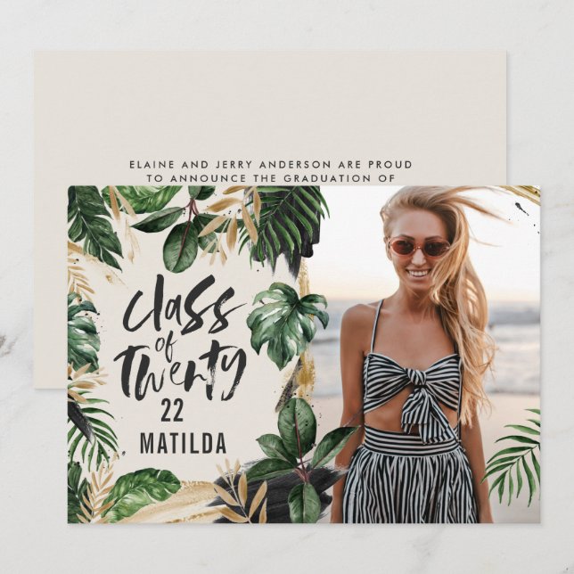 Invitation Classe de graduation tropicale de 2022 photo moder (Devant / Derrière)