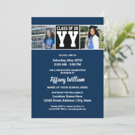 Invitation Classe de la photo de graduation bleu et noir de l