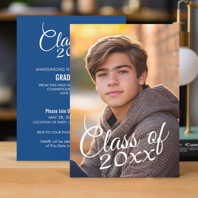 Invitation Classe de l'année Script avec Graduation Photo (Classic Graduation Announcement and Party Invitation)