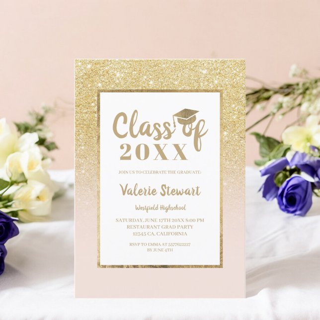 Invitation Classe de parties scintillant d'or chic moderne de (Modern chic gold glitter class of photo graduation invitation)