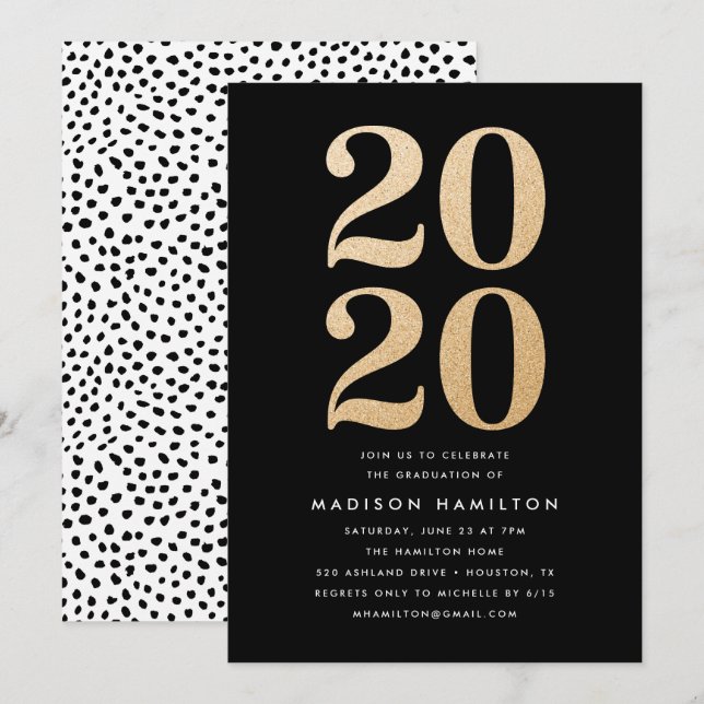 Invitation Classe de Parties scintillant d'or de 2020 | Fête  (Devant / Derrière)