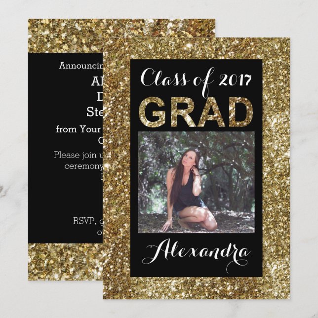 Invitation Classe de Parties scintillant d'or - Look de la ph (Devant / Derrière)