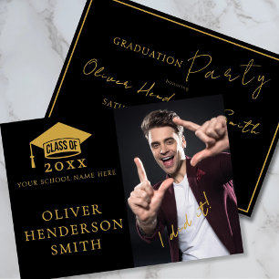 Invitation Classe de photo Black Gold Graduation Party