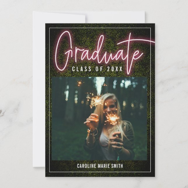 Invitation Classe De Photo De Diplôme De Neon (Devant)