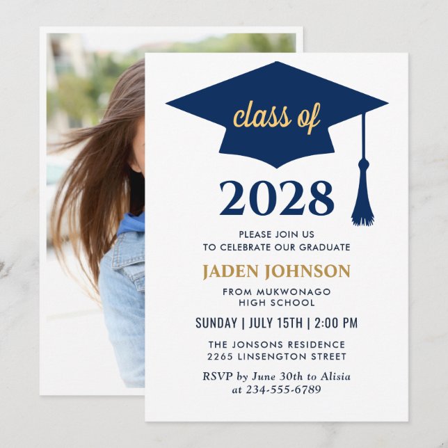 Invitation Classe de PHOTO moderne de 2025 Graduation Party (Devant / Derrière)