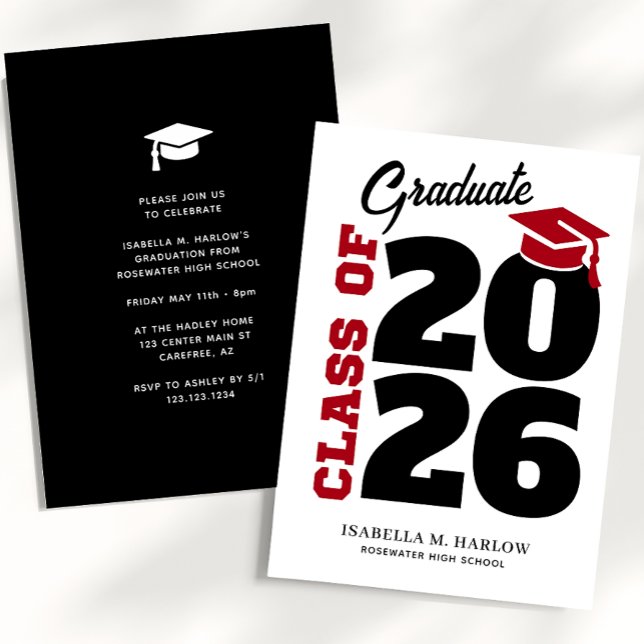Invitation Classe de Red Black Retro YY Graduation (Créateur téléchargé)
