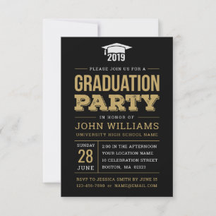 Invitation Classe de Rustic Black Gold Graduation Party 2019