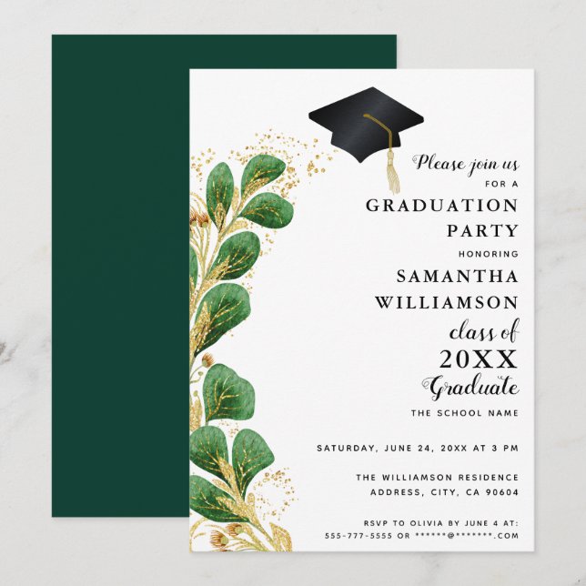 Invitation Classe de verdure élégante de 2025 Graduation mode (Devant / Derrière)