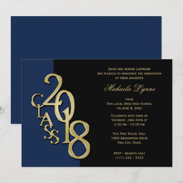 Invitation Classe d'or de 2e année 2018 avec option de couleu (Devant / Derrière)