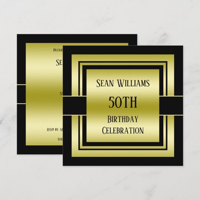 Invitation Classe d'or et de noir 50e fête d'anniversaire (Devant / Derrière)