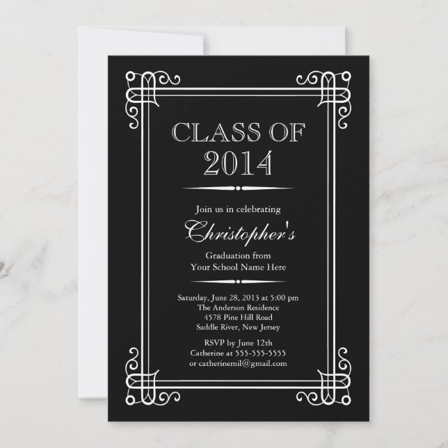 Invitation Classe Elegant Formal de 2014 Graduation Party (Devant)