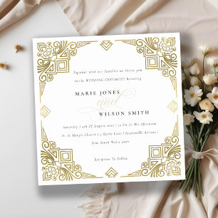 Invitation Classé Elegant Glam Gold Art Déco Mariage