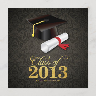 Invitation Classe élégante Damask de 2013 Graduation avec or