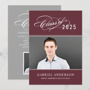 Invitation Classe élégante de 2024 Red Photo Graduation Party