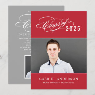 Invitation Classe élégante de 2024 Red Photo Graduation Party
