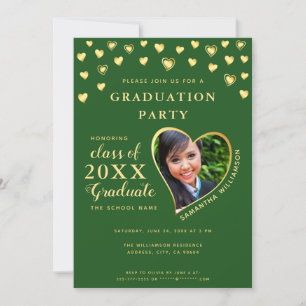 Invitation Classe élégante de 2025 Green and Gold Graduation