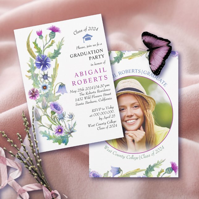 Invitation Classe fleur sauvage Aquarelle De 2025 graduation (Créateur téléchargé)