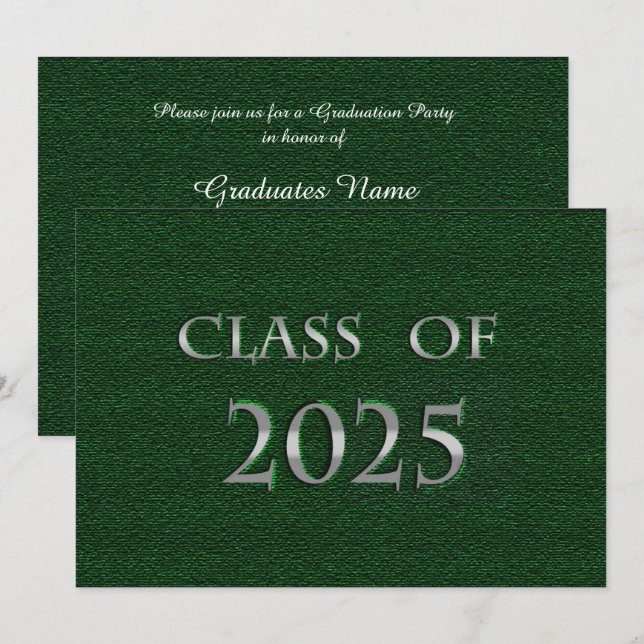 Invitation Classe Green & Silver de 2025 Graduation Party (Devant / Derrière)