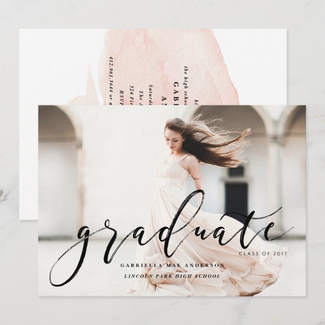 Invitation CLASSE Lettrée À LA Main DE 2017 Graduation Invita (Devant / Derrière)