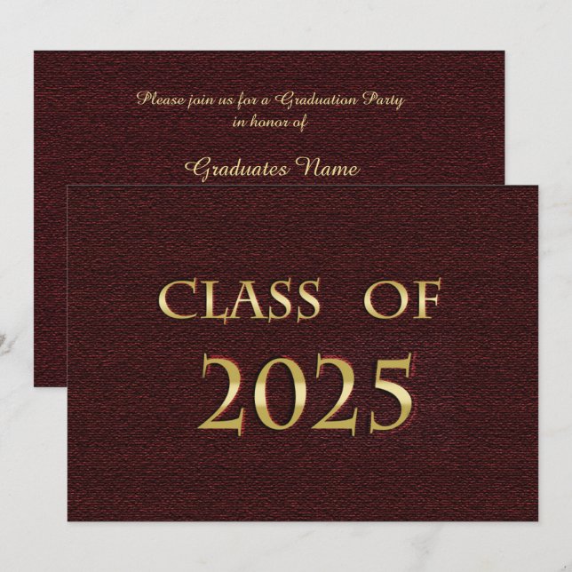 Invitation Classe Maroon et or de 2025 Graduation Party (Devant / Derrière)