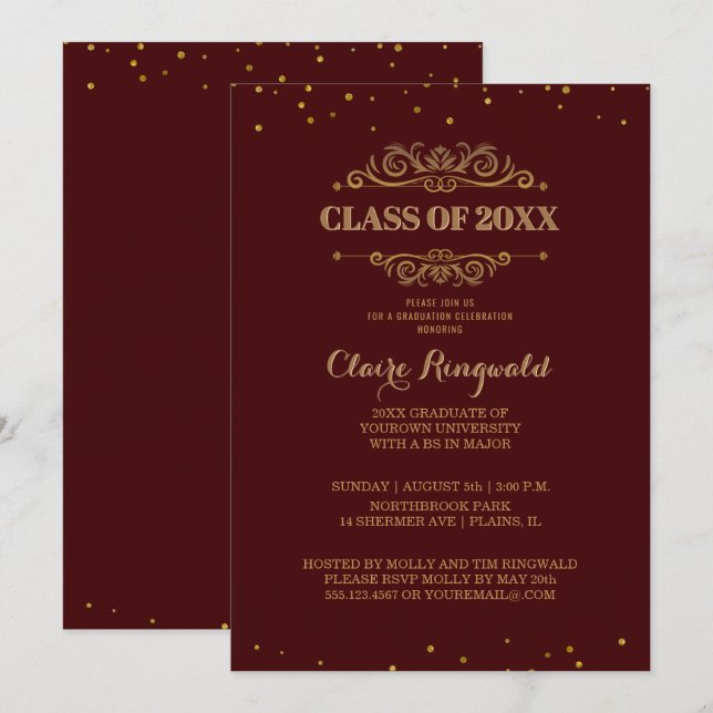 Invitation Classe marron élégante d'or de la fête de remise (Devant / Derrière)
