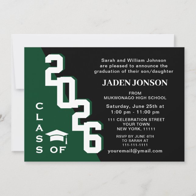 Invitation Classe moderne de 2023 Green Black Graduation Part (Devant)
