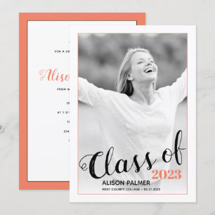 Invitation Classe moderne de 2023 script corail frontière pho